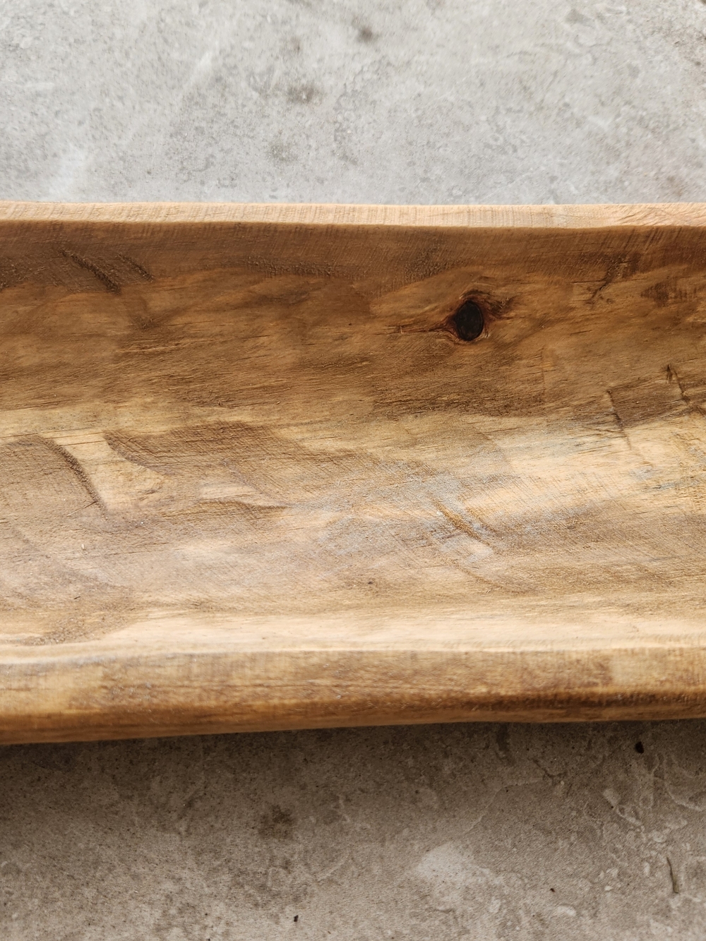 Farmhouse Primitibe Rustic Wooden Dough Bowl - Natural Brown Baguette Size - Picture 2 of 2